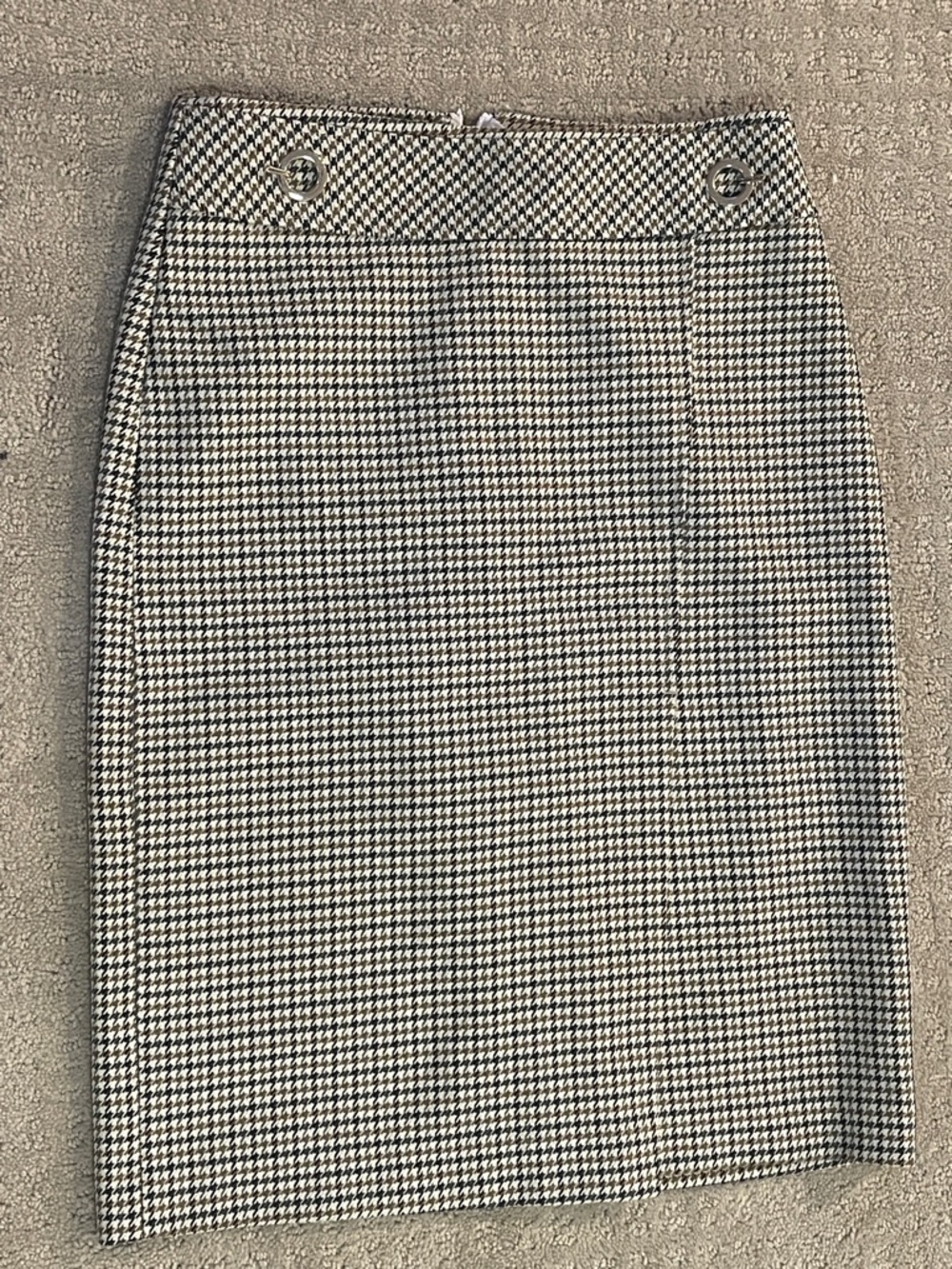 H&M sz 2 Houndstooth buckle Pencil Skirt Black White brown blue gray slit